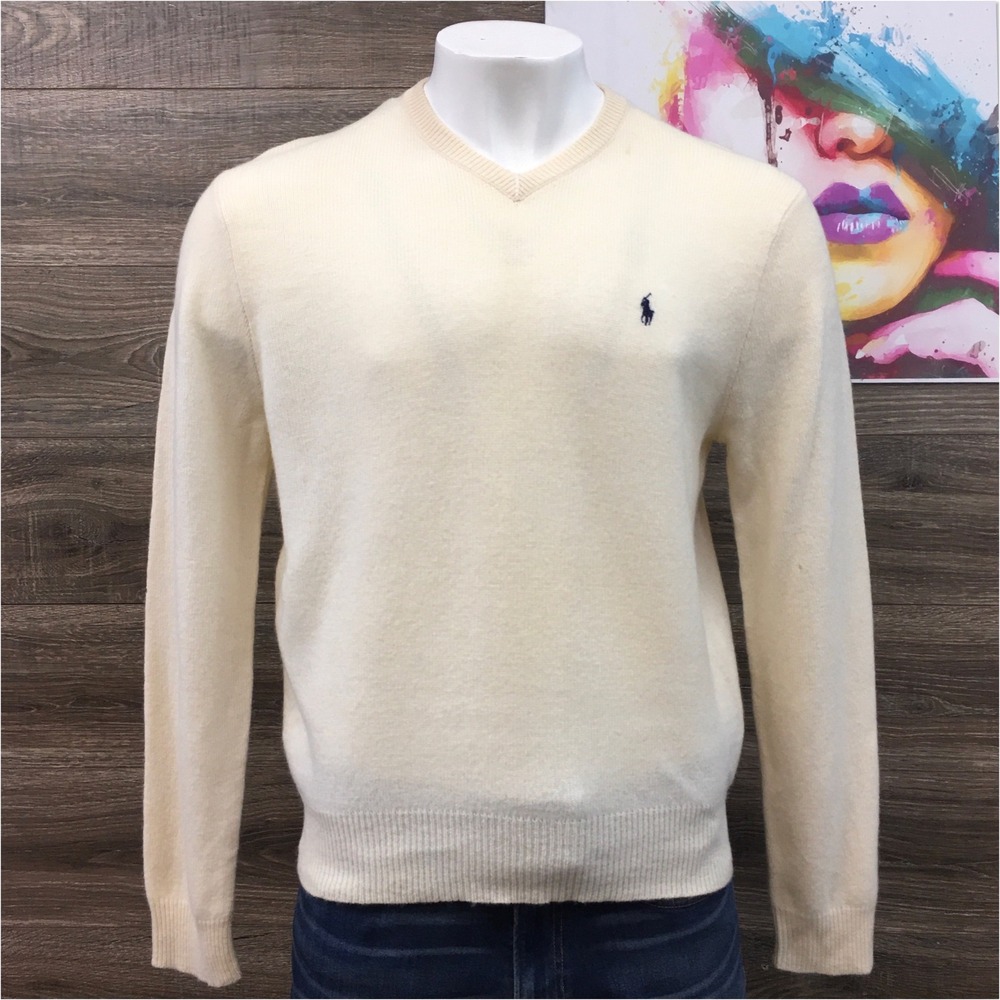 Polo Ralph Lauren Mens V-Neck Sweater‎ Lambswool Size L Quiet Luxury Old Money